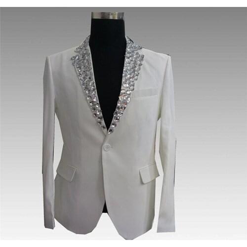 Gentlemens Blazer with Crystal Elegant Wedding Duit for Male One Button Dlim Personality Jacket Nightclub Party prom
