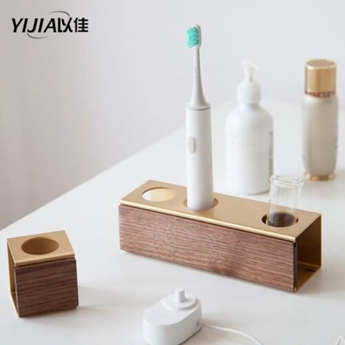 Electric toothbrush rack free punching bathroom floor wall hanging dual purpose brass high-end toothbrush holder desktop