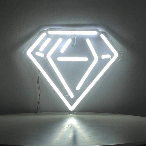 White DIAMOND Neon Sign Jewelry Shaped Neon Wall Art Sign for Bedroom Decorations Home Club Boutique Bar Café Wedding Party