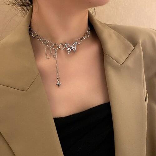 Harajuku Punk Style Butterfly Choker Necklace Women Sexy Collar Gothic Hip Hop Link Chain Necklace Collares Mujer Party Jewelry