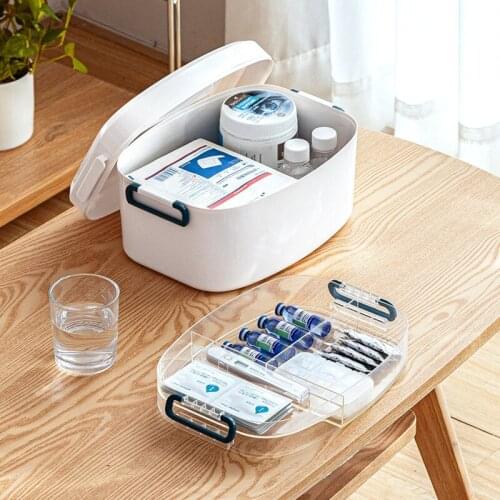 Portable Medicine Box Multi-purpose Double Deck Compartment First Aid Tableware Storage Medical Medicine Box Household Plastic