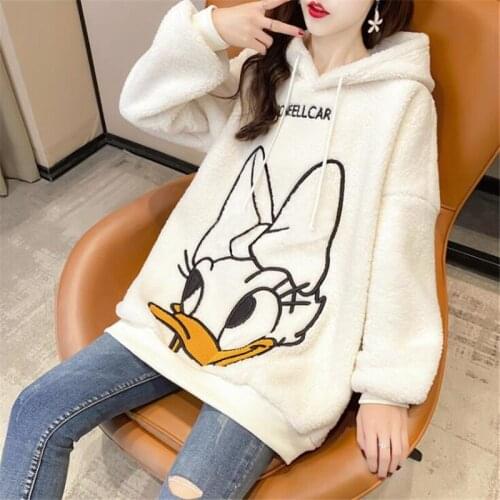 Disney Daisy Duck Pullover Tops Fashion Women White Hoodies Cartoon Long Sleeve Sweatshirts Autumn Winter Female Loose Clothes