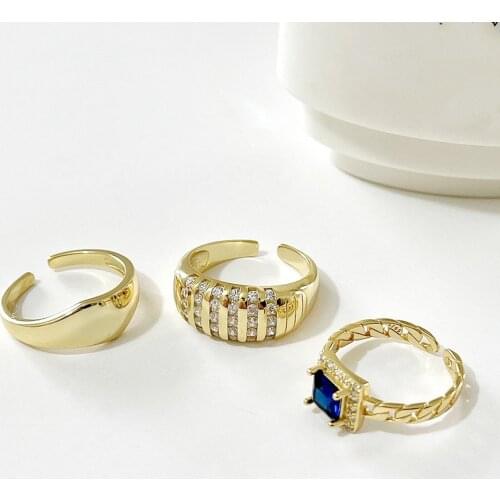 Real S925 Sterling Silver Crystal Rings For Women Wedding Party Accessories, Elegant Blue Cubic Zirconia Ring Gold Color Jewelry