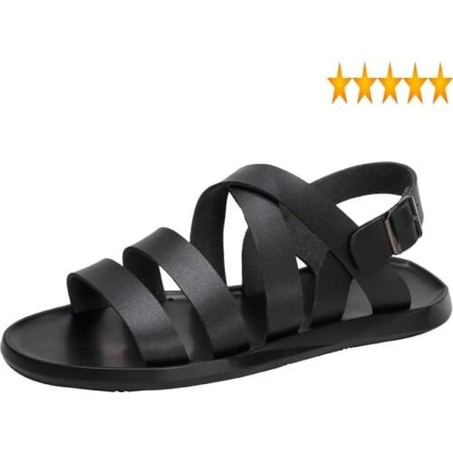 Open Men Flats Designer Toe Beach Rome Buckle Sandals Male Leather Breathable Summer Black White Shoes Sandalias Hombre