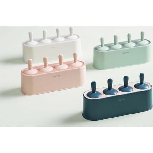 4 Hole Silicone Ice Mould Ice Cube Tray Popsicle Barrel Diy Mold Dessert Ice Cream Mold with Popsicle Stick Home Kitchen Tools