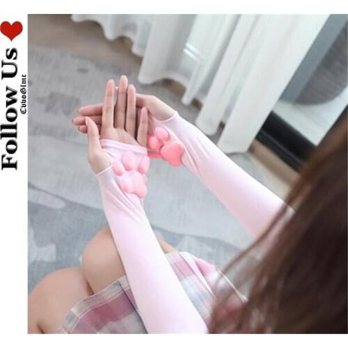 3D Silicone Cat Paw Gloves Lolita Kawaii Cute Kitten Fingerless Mittens Pawpads Gloves Women Girl Christmas Halloween Arm Warmer