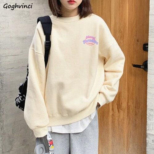 No Hat Hoodies Women Loose Ins Letter Chic Harajuku Japanese Style College Popular Leisure Fashion Printed O-neck Sweatshirts