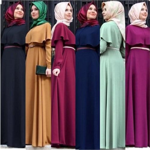 Trukey Muslim Long Dresses Abaya A-line Maxi Dress Women Ruffle Robe Belt Kimono Moroccan Kaftan Islamic Clothes Vestidos