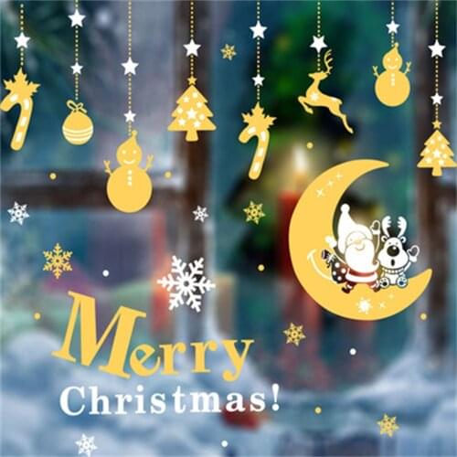 Merry Christmas Santa Elk Christmas Sticker For Home Decoration New Year Waterproof Glass Sticker Window PVC Film Party Supplies