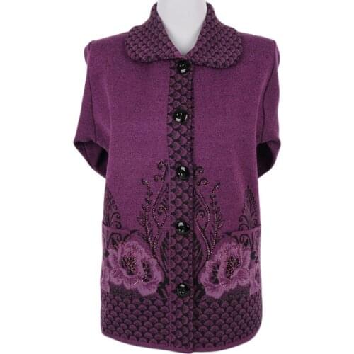 In The Elderly Women Mother Knit Cardigan Sweater Lapel Sweater Elderly womens 60-70-year-old Grandmother Jacket