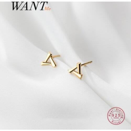WANTME Genuine 925 Sterling Silver Minimalist Geometric Triangle Chic Stud Earrings for Women Charming Teen Party Jewelry