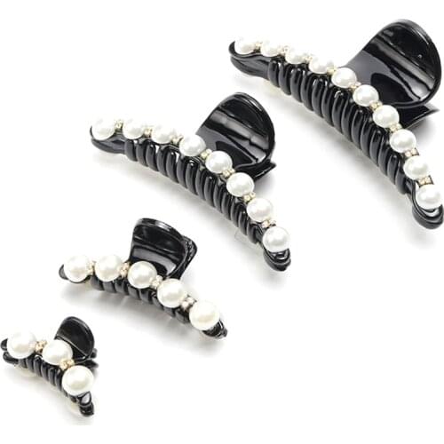 1Pcs Black Big Rhinestone Hairpins For Women Pearl Hair Clips Crab Hair Claws For Girls Barrettes Headwear Hair Pins Accessories