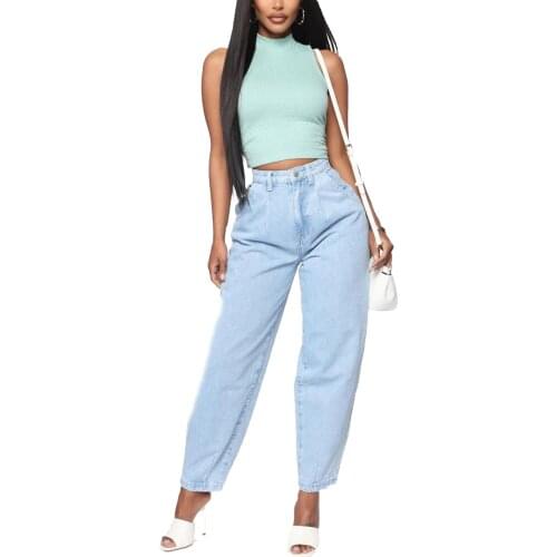 Women Solid Color Jeans, Adults Casual Style High Waist Wide-leg Pants with Pockets