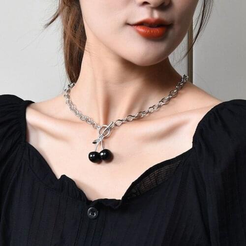 Necklace Hollow Cherry Silver Color Geometric Charms Women Clavicle Chain
