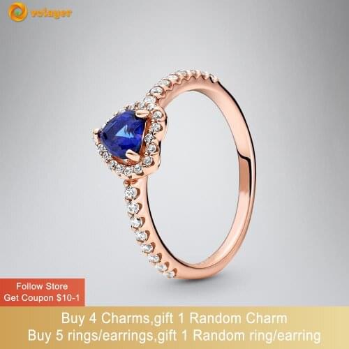 Volayer 925 Sterling Silver Ring Sparkling Blue Elevated Heart Ring 925 Silver Women Rings Ngagement Rings Women Jewelry Making