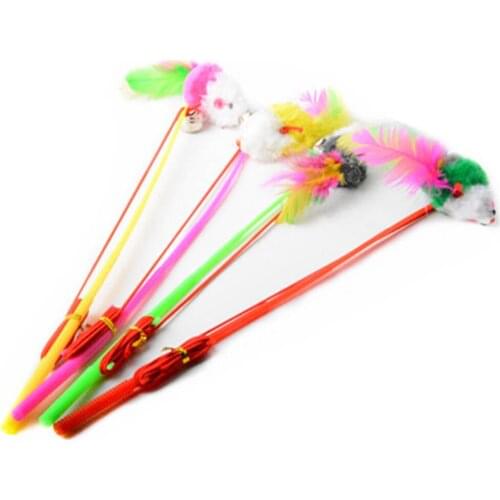 1pcs Cat Toy With Mouse Shape Fishing Rod Kitten Cat Toys Set With Natural Feather