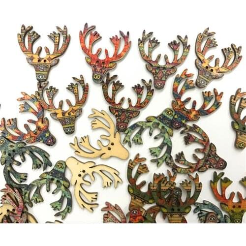 100PCS Mixed Deer Head Sewing Wooden Buttons for Clothes Knitting Needles Crafts Scrapbooking DIY Sewing Supplies