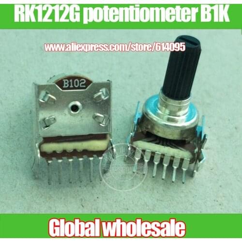2pcs B102 RK1212G horizontal double potentiometer B1K / handle length 16MM / knurled shaft