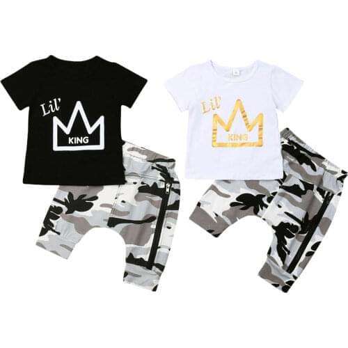 2pcs Toddler Kids Baby Boys Fashion Clothes Sets Letter Print Tops T-shirt Camo Pants Outfits Set Clothes