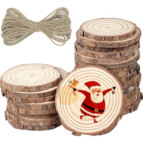 20/30PC Unfinished Nature Pine Wood Slice Gift Tags Blank Round Wooden Hanging Label With Hemp Ropes for Wedding Party DIY Decor