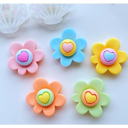 20pcs New Cute Mix Mini Heart-Shaped Flowers Flatback Resin Art Decoration Charm DIY Scrapbooking Embellishment Accessories J65