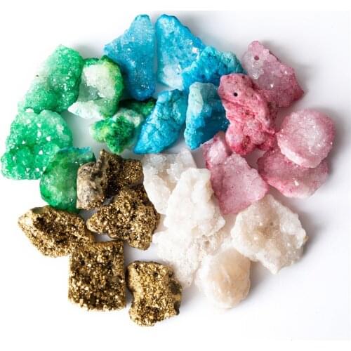 5pcs Natural Geode Quartz With Hole DIY Necklace Earrings Jewelry Accessories Plating Colors Crystal Cluster Stones