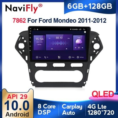 New 6GB+128GB Octa Core QLED 1280*720 Android 10.0 Car Radio Navigation GPS Player For Ford Mondeo 4 2010 - 2014 No 2 Din DVD