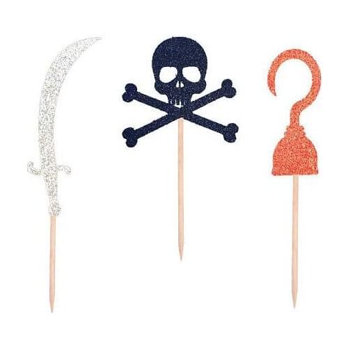 Glitter Pirate Theme birthday cupcake toppers wedding Halloween baby shower doughnut food treats picks party decorations