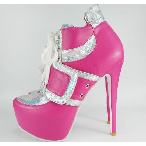 LAIGZEM Botines Mujer Women Ankle Boots High Heel Lace Up Short Boots Shoes Bota Feminina Ladies Shoes Woman Large Size 50 51 52