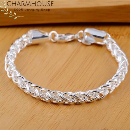 Solid 925 Silver Bracelets for Women Men 8mm Link Chain Bracelet & Bangles Wristband Pulseira Fashion Jewelry Gifts Bijoux
