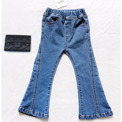Kids Jeans Patchwork Baby Girl Bell Bottom Pants New Toddler Fall Clothes Children Elastic Skinny Pants Casual Fashion Trousers