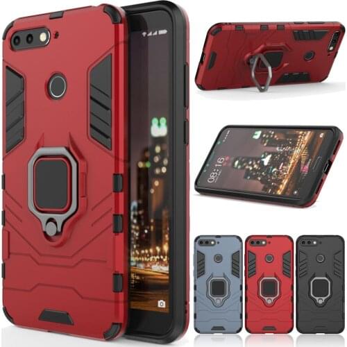 Dual Layer Magnetic Ring Armor Case For Huawei Y6 2018 Shockproof Impact Protective Back Kickstand Hard Cover For Huawei Y6 2018