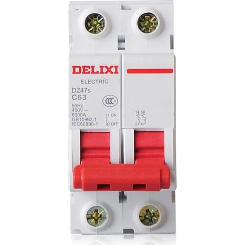 Dz47s 2P "C" curve 400V 1A - 63A Delixi household air switch circuit breaker 1A 2A 3A 4A 6A 10A 16A 20A 25A 32A 40A 50A63A