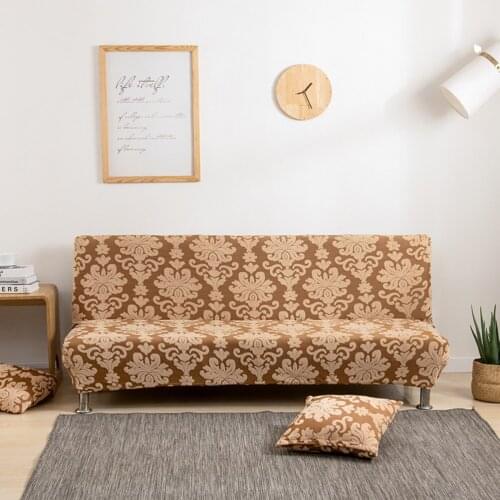 Stretch Jacquard Damask Print Armless Folding Sofa Slipcover Pillow Cases Soft Protective Thick Futon Lounge Couch Bed Covers