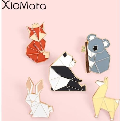 Paper Cut Origami Animal Enamel Pins Koala Panda Fox Rabbit Brooches Badges Women Clothes Bag Cute Pins Jewelry Gift for Friends