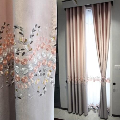 Dirty Pink High-end Embroidery Light Luxury High-end Atmosphere Warm Korean Pastoral Living Room Bedroom Curtains