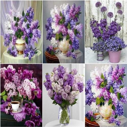 CHENISTORY 5D Square Full Diamond Painting Purple Lilacflower Needlework Embroidery Patterns Rhinestone Cross Stitch Mosaic