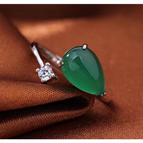 Red Trees Fine Jewelry Green Gemstone Rings, Real 925 Sterling Silver Rings For Women Wedding Adjustable Size Jade Ring