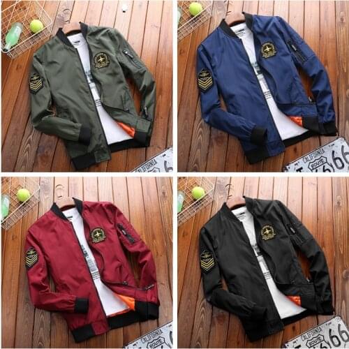 Men Jacket Baseball Windbreaker Military Slim Fit Tops Air Force Bomber Coats Zipper Solid Casual Streetwear Drop Shipping