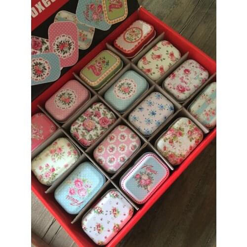 32 pcs/lot floral design mini storage box Small Tin Secret Storage Tobacco Box Little Candy Smoking Pill jewelry container