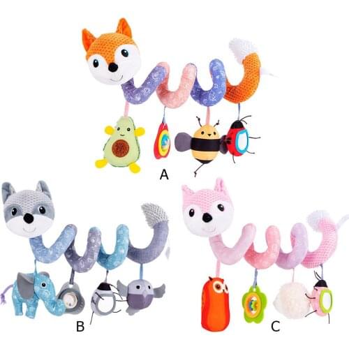 Soft Plush Infant Crib Mobile Bed Stroller Cartoon Animal Fox Toys Hanging Spiral Rattles Sound Paper Baby Early Educational Toy