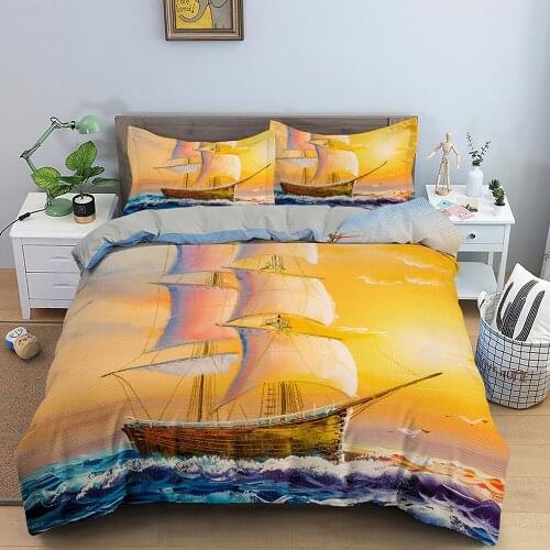 Fashion 3D Steamship Boat Bedding Set 2 Or 3pcs Landscape Quilt Duvet Cover Comforter Cover Bed Sets Home Textile