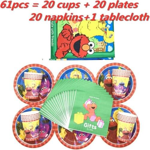 41/61 Pcs Sesame Street Party Elmo Set Decoration Party Supplies Cup Plates For Birthday Party Decorations Kids Baby Shower Gift