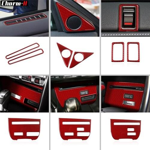 For Nissan GTR R35 2008-2016 LHD Red Carbon Fiber Car Interior Stickers Steering Wheel Speedometer CD Gear Shift Air Vent Panel