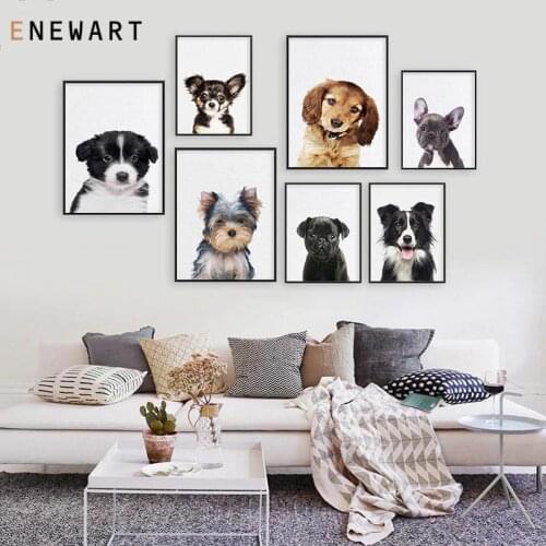 Baby Animals Cute Puppy Canvas Poster Nursery Baby Dog Wall Art Print Modern Painting Nordic Kid Bedroom Decoration Picture