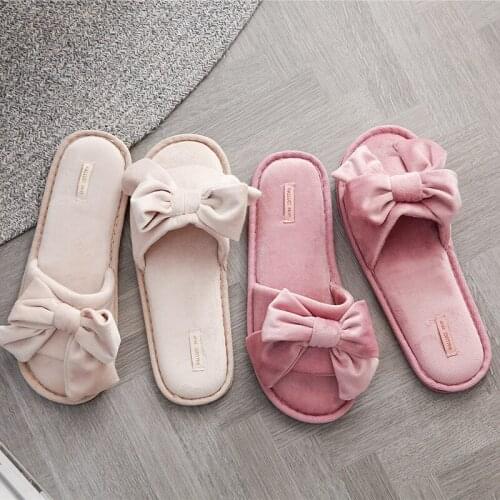 New spring and summer flocking warm slippers cute padded indoor home rubber-soled cotton slippers women