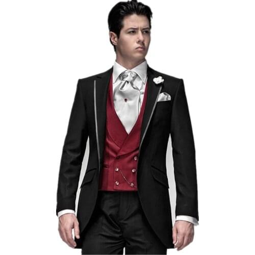 New Design Black Groom Tuxedos Groomsmen Mens Wedding Suits Best man Suits Jacket+Pants+Vest costume homme mariage