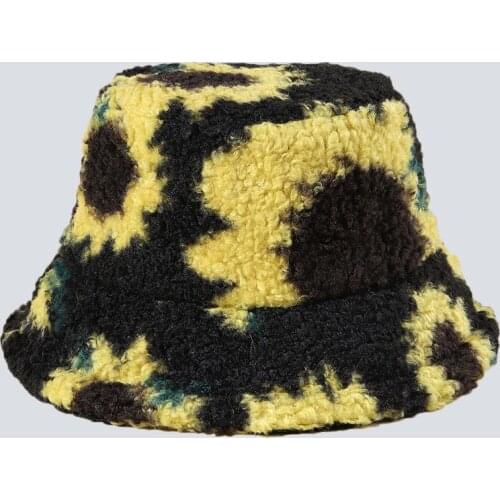 2021 New Hats For Women Winter Sunflower Bucket Hats Lamb Plush Soft Warm Fisherman Hat Panama Casual Caps Lady Flat Korean