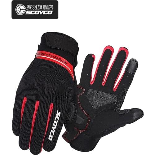 Summer Breathable Comfortable SCOYCO Motorcycle Gloves Mens Full Finger can Touch Screen Knight Racing Gloves MC75