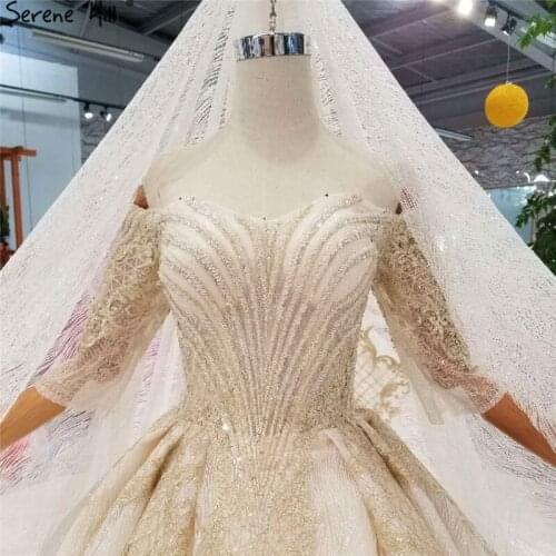 Serene Hill Luxury Sexy Off Shoulder Princess Wedding Dress 2019 Sequins Beadings Sleeveless With Shawl Bridal Gown Real Photo